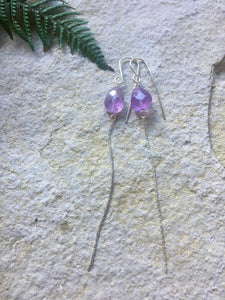 Amethyst silver chain earrings