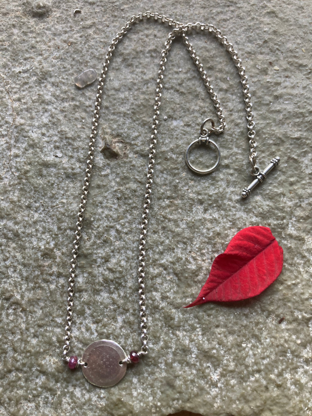 Ruby Silver Disc Necklace