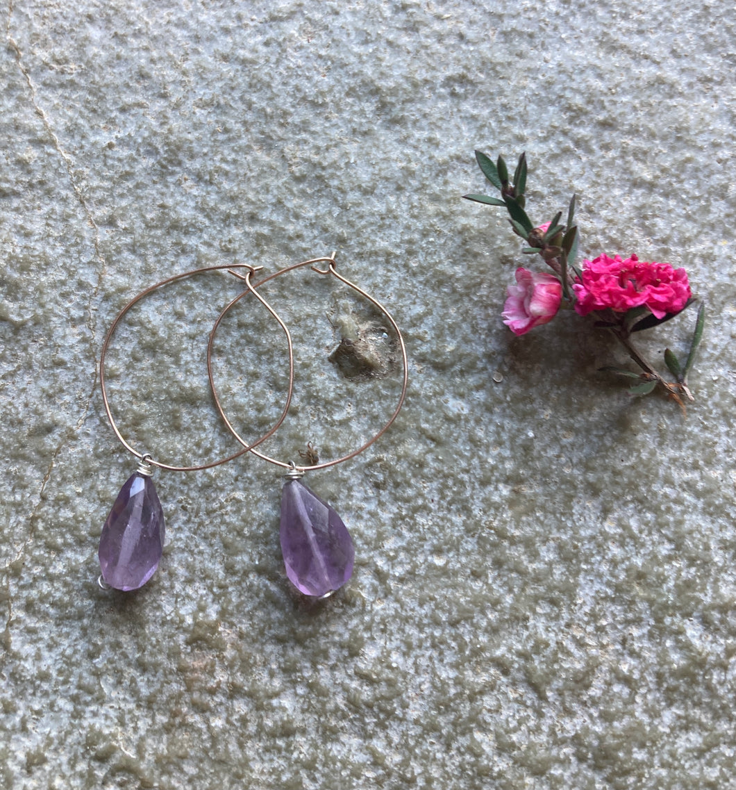 Amethyst Hoops (14ct gold wire)