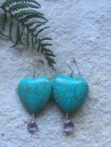 Turquoise & Amethyst Heart Earrings